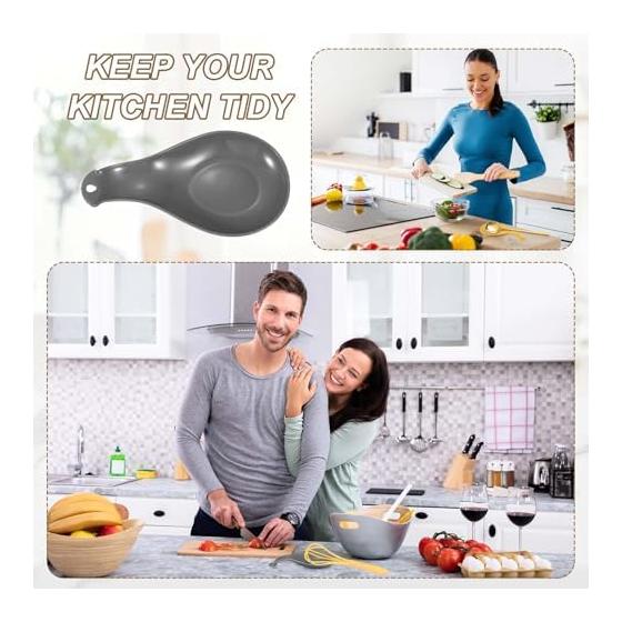 uxcell 4pcs Heat Resistant Plastic Spoon Rest for Kitchen Counter, Utensil Holder for Ladle and Spoon, Black, 21x10.5cm