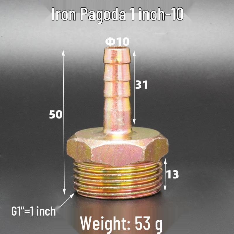 Iron-Plated Threaded Pagoda Hose Connector - Fits 1/2, 3/4, 3/8, 1/4, 1 Inch