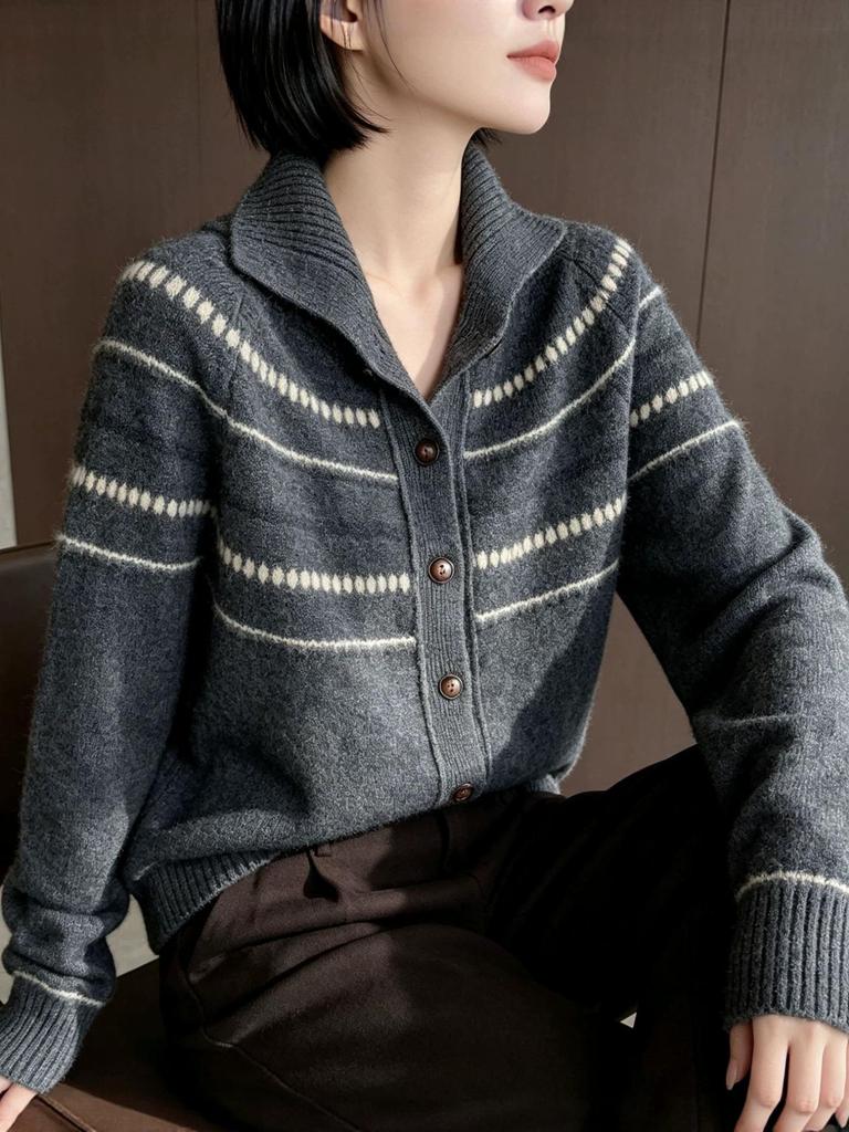 Women's High-Neck Wool Cardigan: New Autumn/Winter Style, Warm, Loose, Slimming, Versatile Knit Sweater Coat.