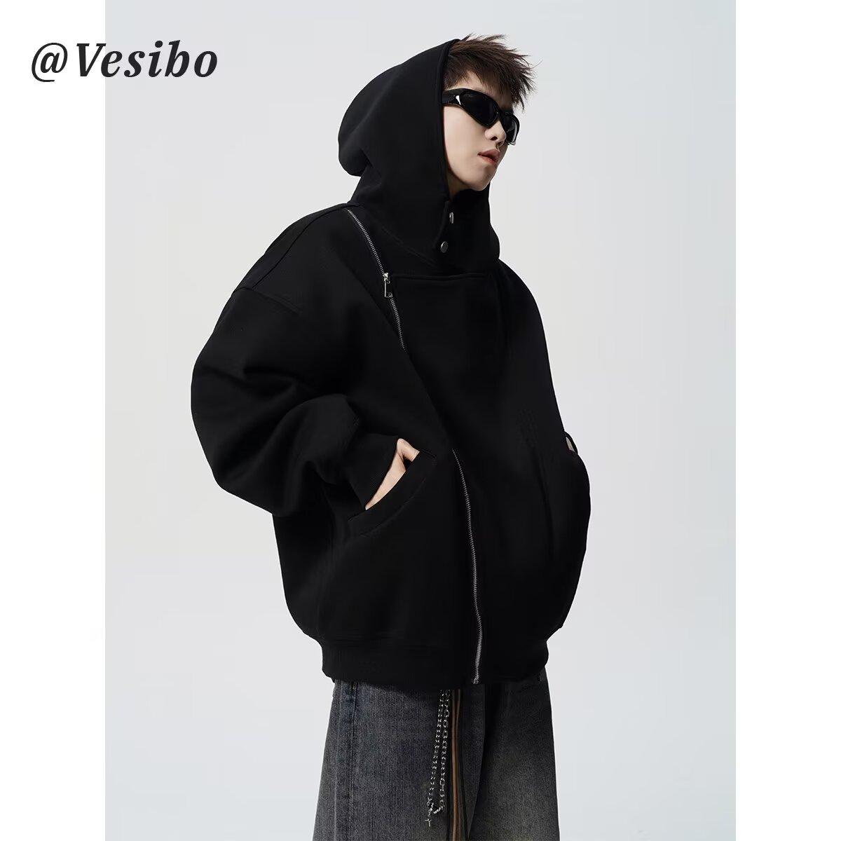 

Американский стиль Ленивый шик Тяжелая простая толстовка унисекс свободная вышитая полумолния крутая парная куртка 3XL чёрный