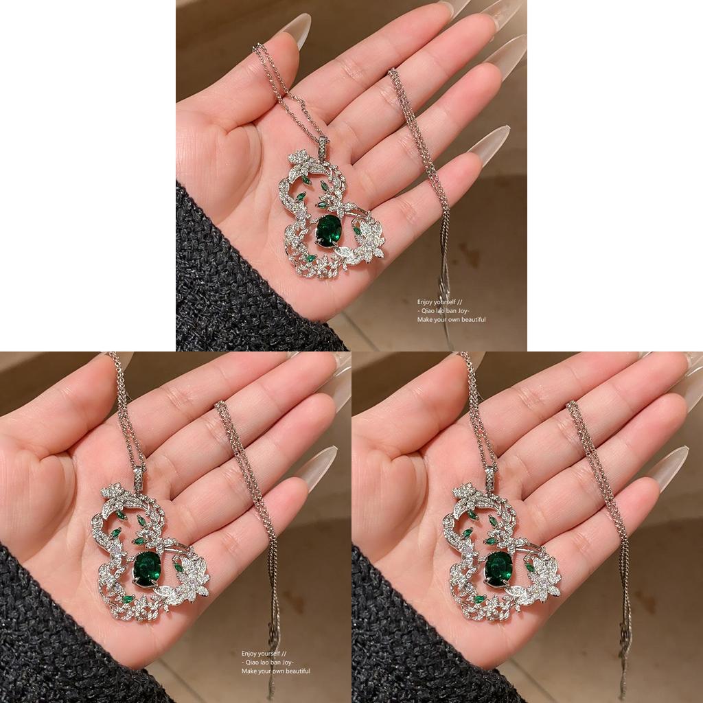 New Chinese Style Zircon Gourd Leaf Necklace For Women With Elegant Floral Pendant