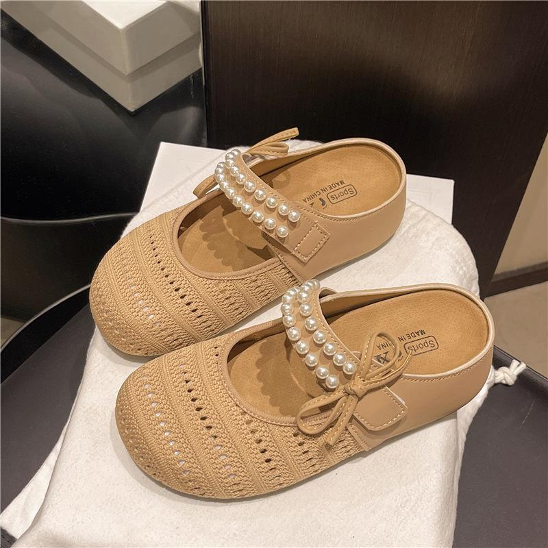 Fashion Women Ladies Slippers 2025 Cover Toe Slipers Women Platform Slides Mary Janes House Slippers Platform Cover Toe Pearl Flat Shoes