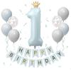 Iysoll Baby Blue 1 Year Old Birthday Decoration Set Large Number Balloon 40 Inch Muted Color First Year Number Balloon Crown