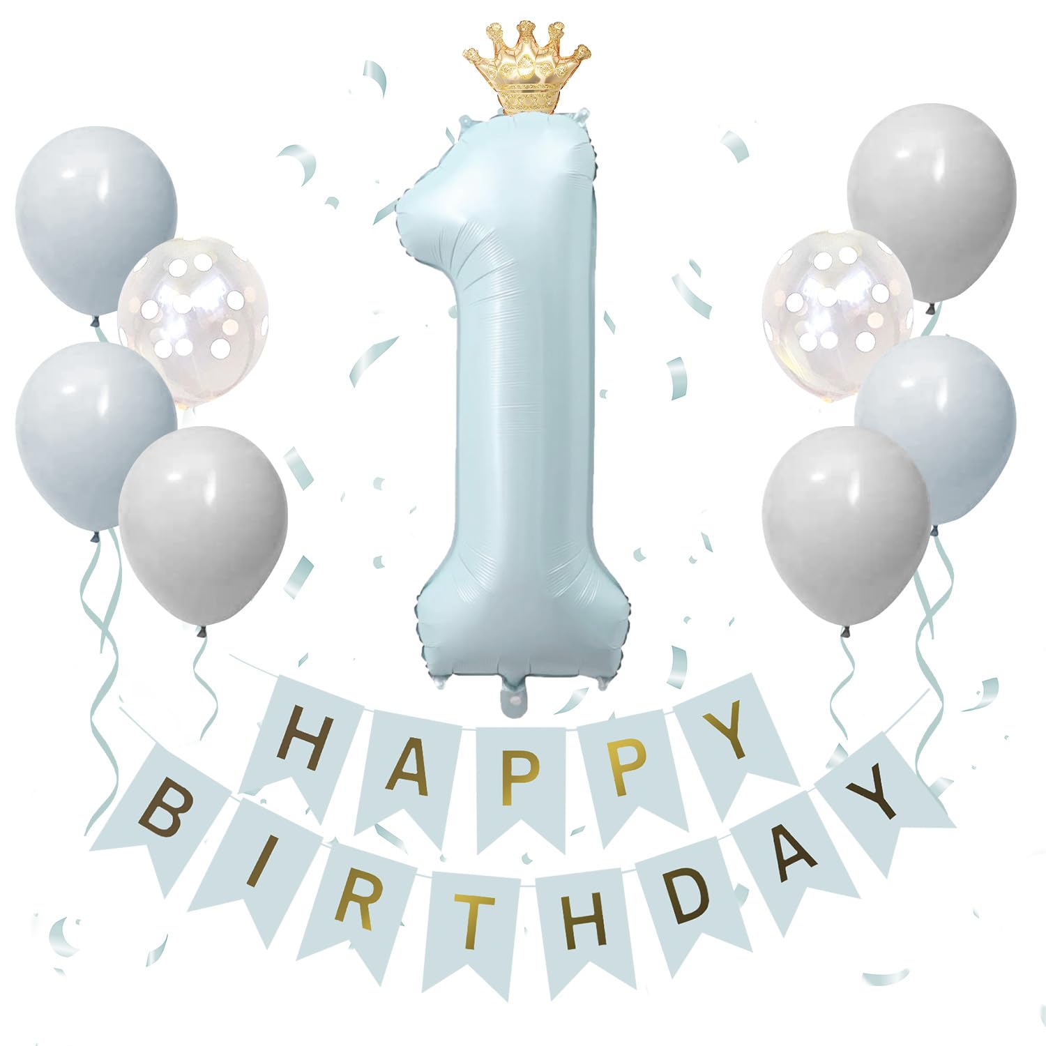

Iysoll Baby Blue 1 Year Old Birthday Decoration Set Large Number Balloon 40 Inch Muted Color First Year Number Balloon Crown