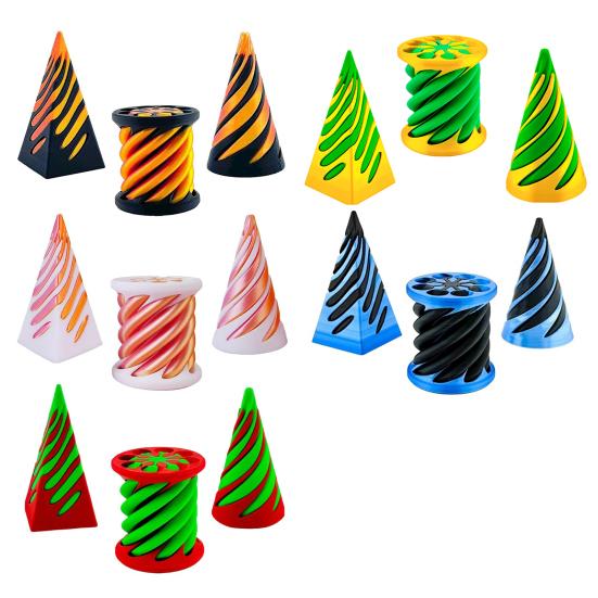 3Pcs/Set 3D Printed Spiral Cone Impossible Pyramid Passthrough Sculpture Spiral Cylinder Figurine Stress Anxiety Relief Kids Adults Educational