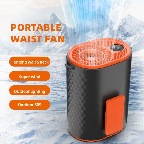 Waist Fan 3000mAh with LED Light Clip Rechargeable Wearable Fan Multifunctional