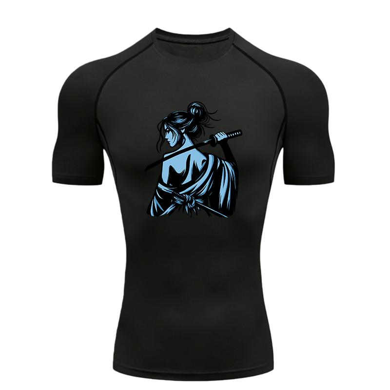 Samurai with Katana Men Sports T-Shirt Training Jogging Running Workout Compression Shirt Rashgard Tops Tee Short Sleeve T-Shirt