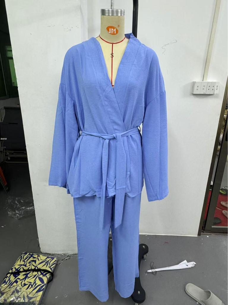 2024 Euro-American Style Autumn/Winter Long Sleeve Stripe Pajama Set - Casual Women's Comfy Pants & Shirt