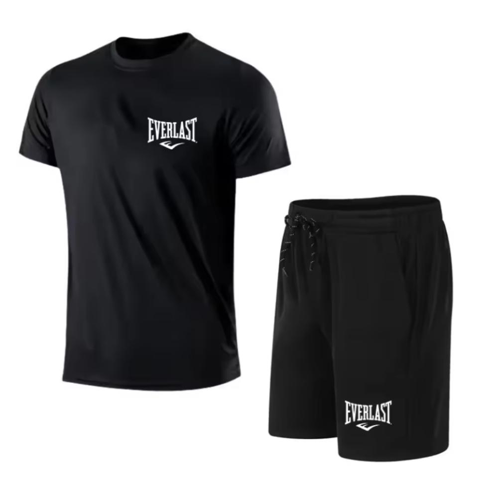 Camiseta masculina + shorts Conjunto de duas peças Casual Respirável Manga Curta Esportes Corrida Fitness Roupas com Estampa de Marca