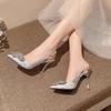 Fashion Summer Crystal Baotou High Heels Sandals Women's Summer New Pointed Toe Shallow Mouth Stiletto Butterfly Wedding Shoes