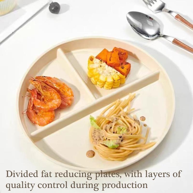 22cm Unbreakable Divided Dinner Plate Plastic Texture Serving Dish for Kids and Family Microwave and Dishwasher Safe