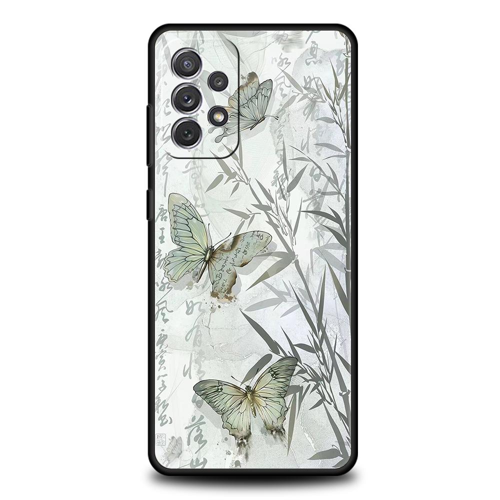 Phone Case for Samsung Galaxy A55 A53 A52 A52S A51 A41 A35 A32 A25 A23 A15 A71 Soft TPU Style Butterfly Green Bamboo Creative