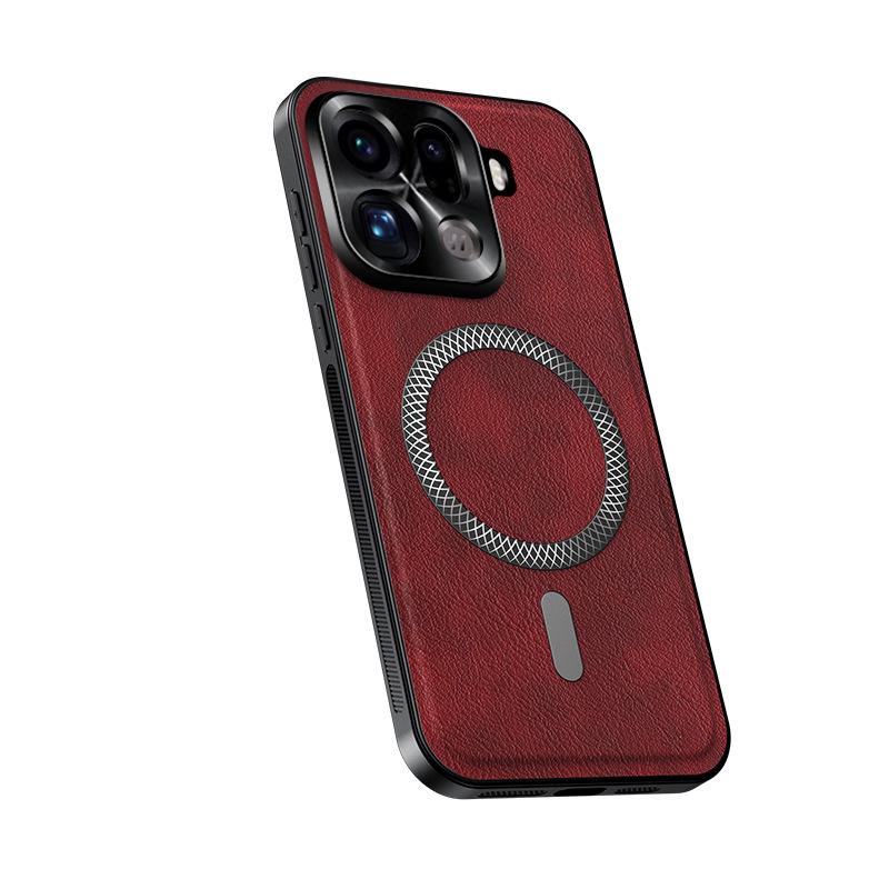 Applicable To OPPO FindX9Pro Metal Lens Magnetic Mobile Phone Case Leather Pattern FindX8Ultra Protective Case