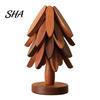 Natural Pine Wood Hot Pad Collapsible Wooden Trivets for Dishes, Christmas Tree Shaped Pot Mat Table, Heat Compact Storage Trivet Set Resistant Holder