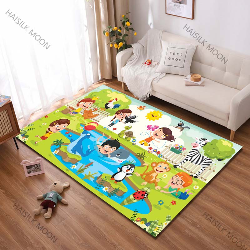 1PC Cartoon Zoo Printing Carpet Rug for Living Room Bedroom Sofa Doormat Decor Kids Play Home Area Rug Non-slip Floor Mat Gift