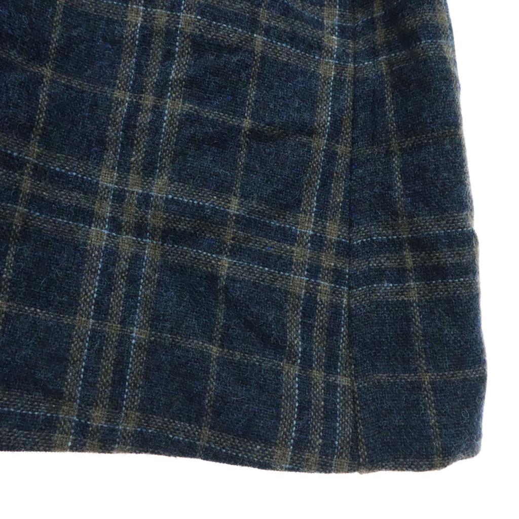 MidiUmi Wool Blend Check Pattern Long Sleeve Long Coat Navy Women Used