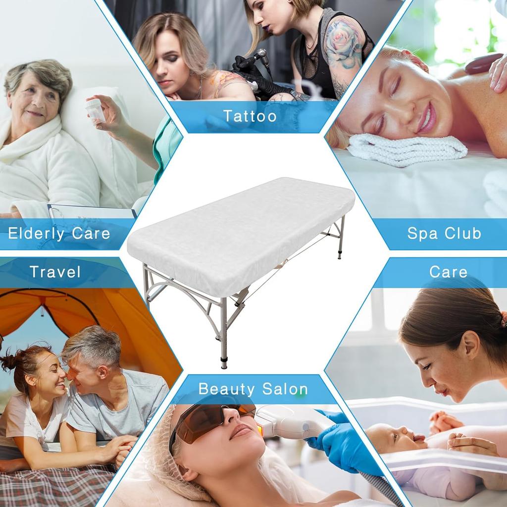 30PCS Disposable Fitted Massage Table Sheets, Heavy Duty Elastic Disposable Bed Cover, Breathable Fitted Sheets for Spa Salon