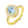 Classic S925 Sterling Silver Ring, Oval Natural Crystal & CZ Adjustable Band for Ladies