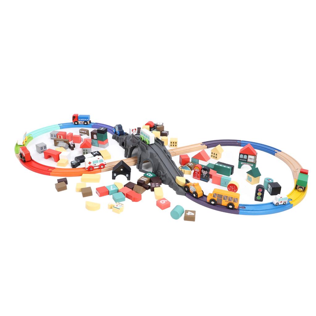 126pcs Wooden Block Track Set Educational Safe Interactive Toy Wood Train Track Set for Child