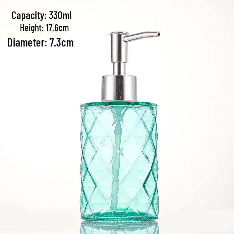 Colored Glass Press-Type Refillable Bottle for Lotion, Hand Soap, Shampoo, or Shower Gel
