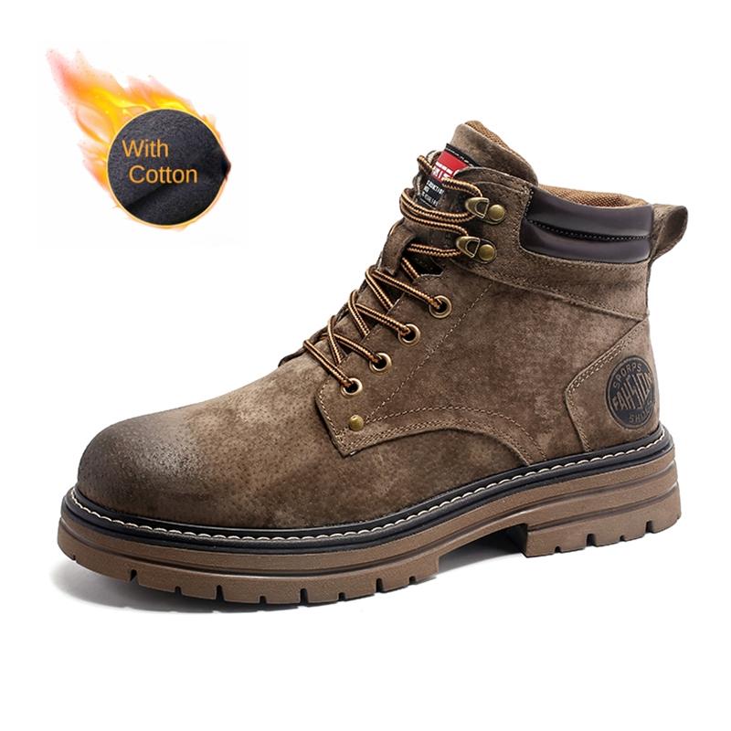 Hot Selling Street Fashion Work Boots Winter Thick Soled Yellow Men's High Top Shoes Warm Plush Men's Outdoor Hiking Shoes