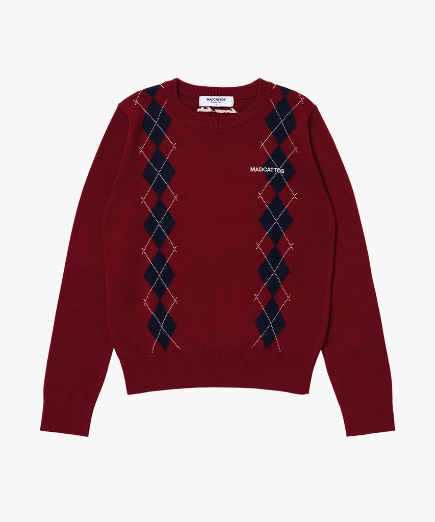 MADCATTOS COUNTRY CLUB Mcc W Argyle Crew Neck Sweater-Red