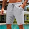 Men's Summer White Textured Striped Patch Drawstring Shorts