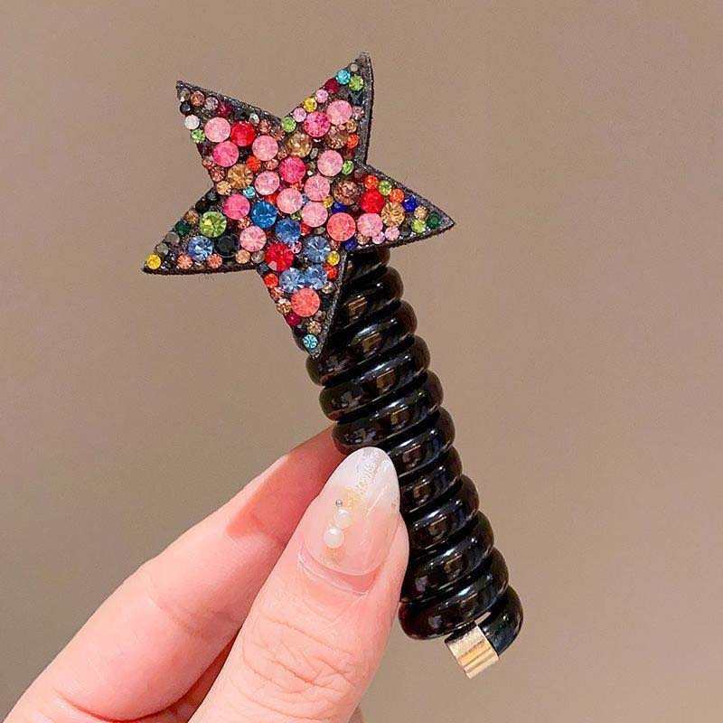 New Colorful Rhinestone Pentagram Star Hair Ties For Children Elastic Ponytail Hair Bands Rubber Tie Telephone Wire Accessories