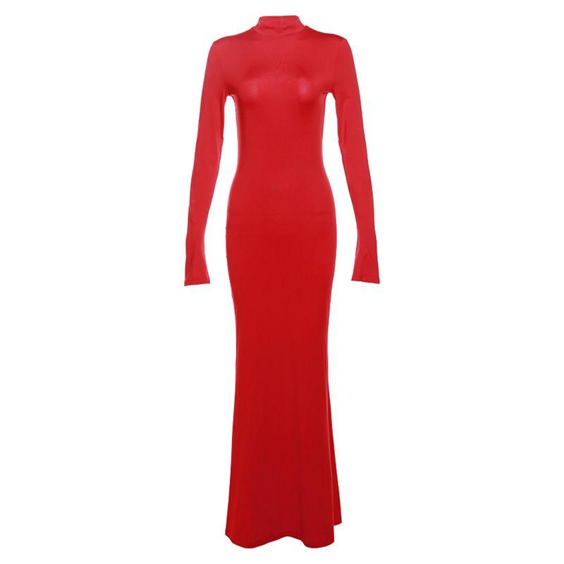 

2024 Fashion Ins Go-Getter Girl Style Super Figure Beauty Back Hollow out Silm Long Sleeves Fishtail Dress Female Red L