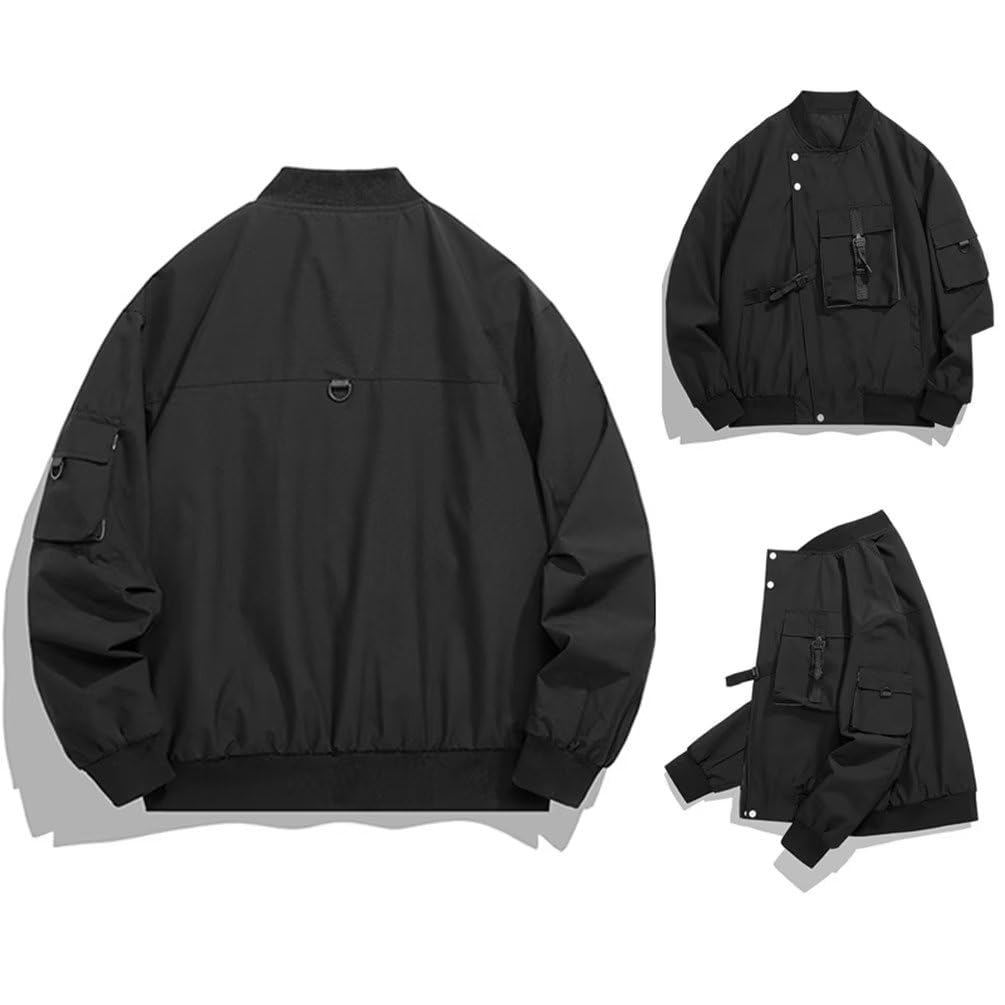 Trysimple Sukajan Irregular Lightweight Sizes Collar Men's Jacket, Blouson/Baseball Jacket, Spring/Autumn Outerwear, L-9XL, Stand-Up (5XL Black)