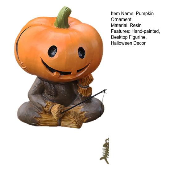 Pumpkin Head Scarecrow Figurine Fishing Scarecrow Sculpture Halloween Decor Pumpkin Statue for Fish Tank Aquarium Pond