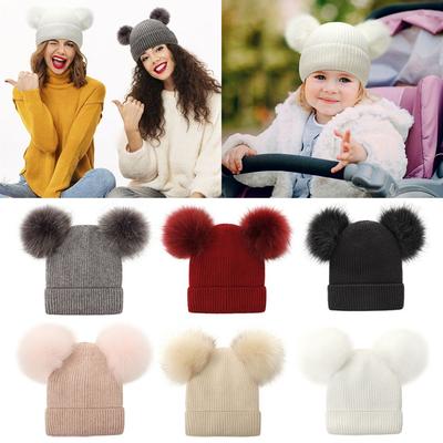 Fashion Thick Beanie Warm Caps Women Pompom Hat Parent-child Hat Winter Hat