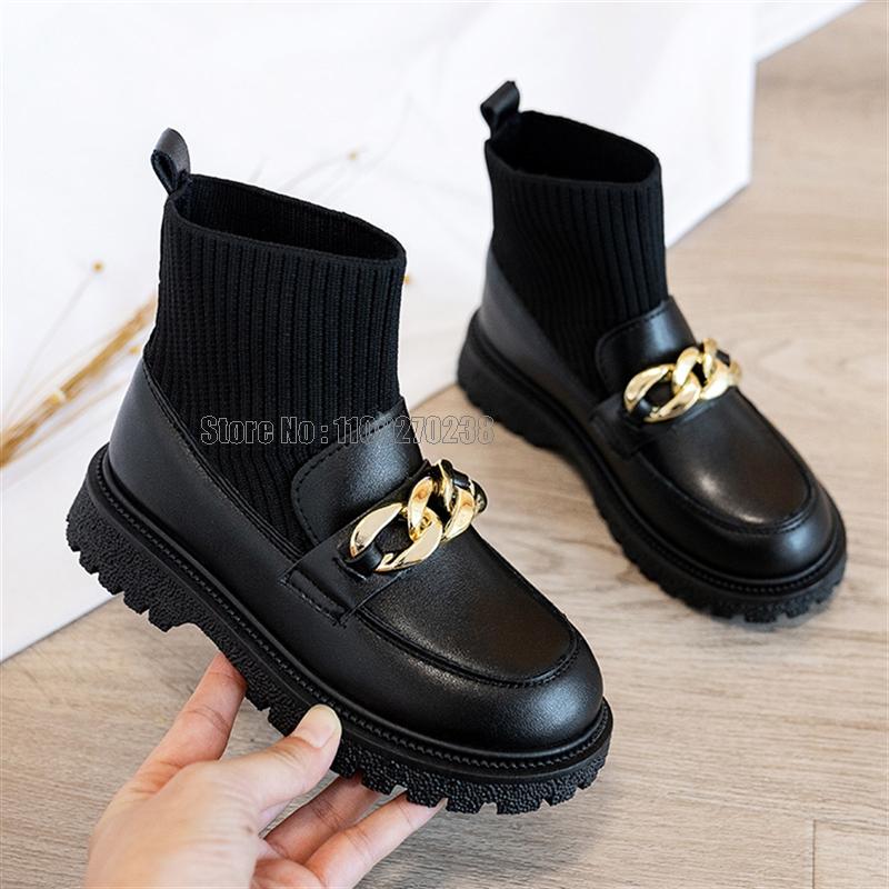 Children Socks Leather Boots Platform Slip On Girls Princess Non-slip Thick Bottom Kids Shoes