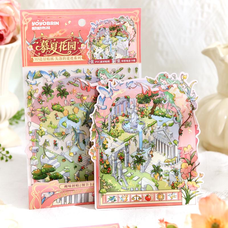 3sheets/bag Lost Ruins Series Landscape Miniature Stickers for Decoration Decompression Collage Landscape DIY Sticker Decoration