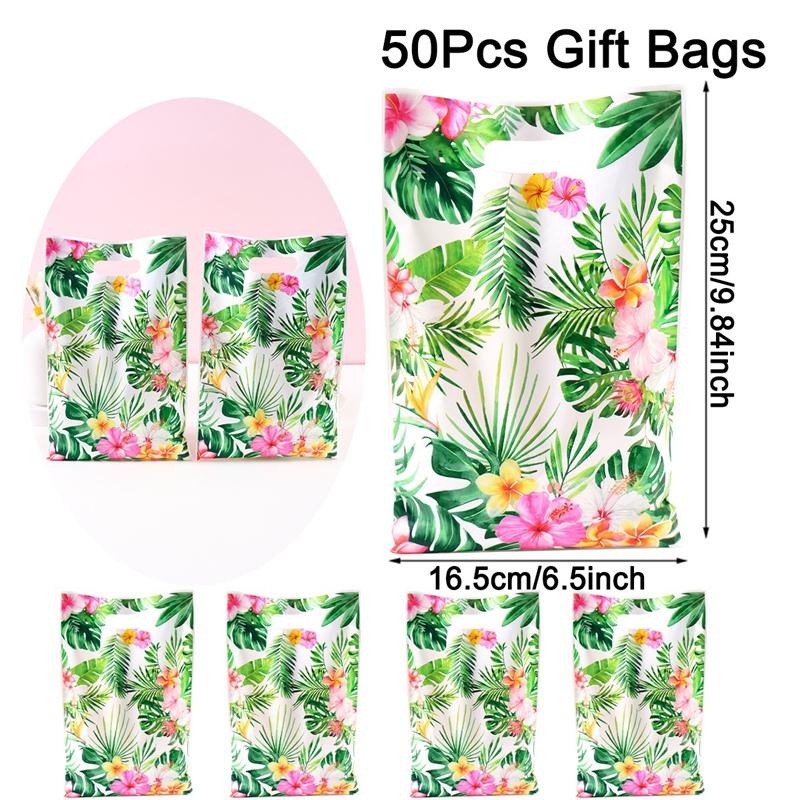 10/20/50pcs Summer Hawaiian Floral Gift Bags Hawaii Luau Tropical Beach Party Favor Bags with Handle for Birthday Party Supplies