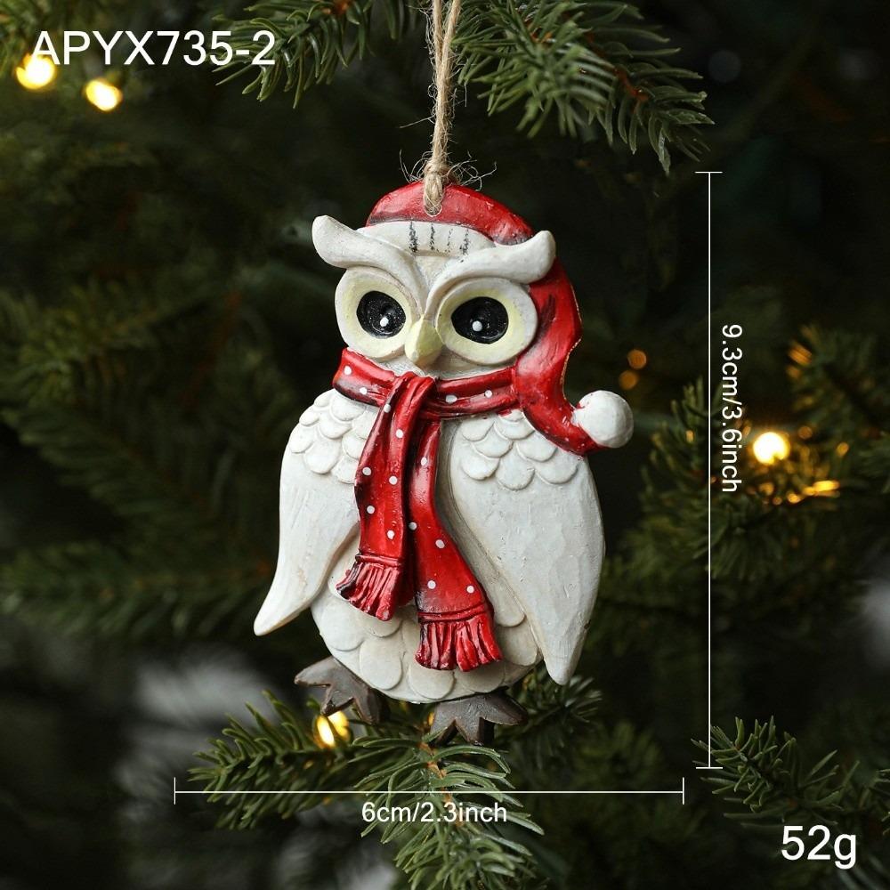 Festive Resin Owl Ornament with Jute Rope Vintage Resin Pendant Xmas Decor Gift Accessory
