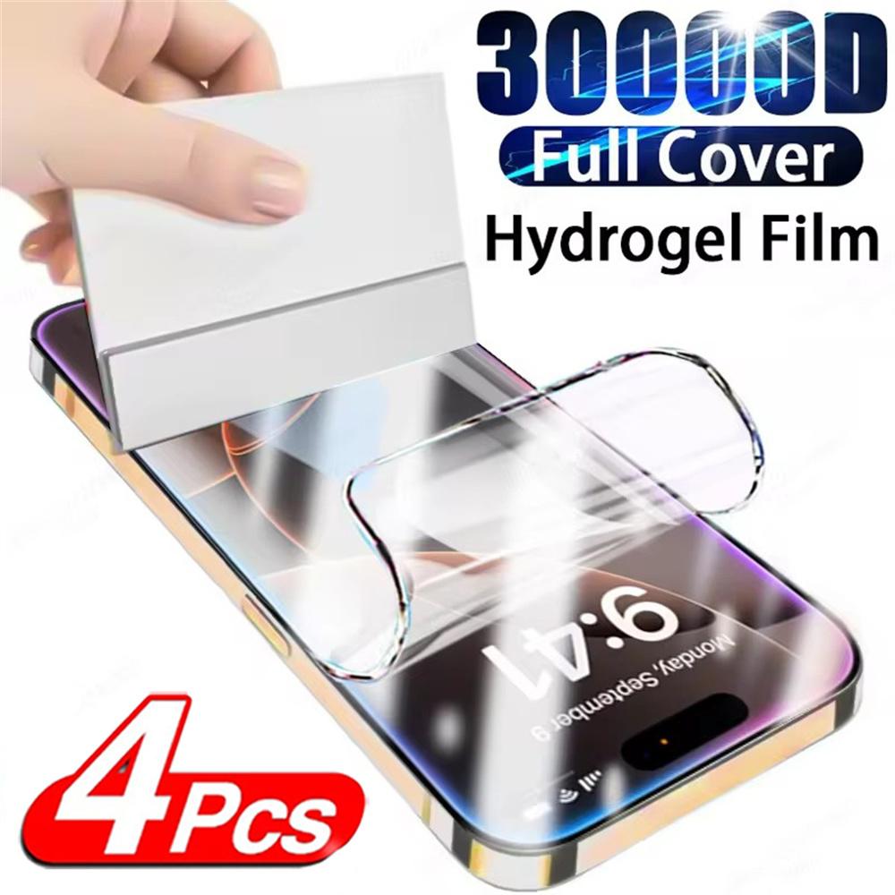 Película de hidrogel de cobertura completa, 4 unidades, para iphone 16 17 pro max 16e, protetor de tela para iphone 15 14 11 pro max plus