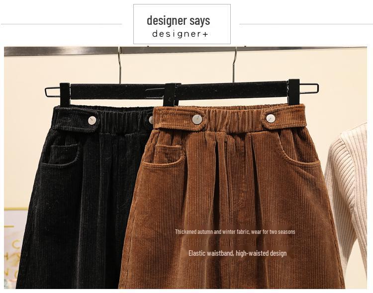 Übergröße Kord-Midirock mit hohem Bund: Lockere A-Linien-Passform für Herbst & Winter