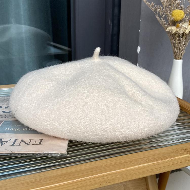 Autumn and winter new knitted beret ins girls painter hat solid color literary retro bud hat tide