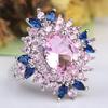 Fasion Real Solid  Sterling Silver Ring Women Gift AAA Multi Color Zircon  Blue Pave Flower Wedding Silver Ring Gift
