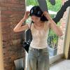 [Keren Cotton Modal] Korean Pure Lace Lace-up Short-sleeved T-shirt Women's Summer Slim-fitting and Thin Top