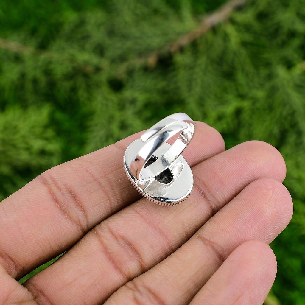 925 Sterling Silver Coconut Jasper Gemstone Stackable Wedding Bezel Ring Jewelry