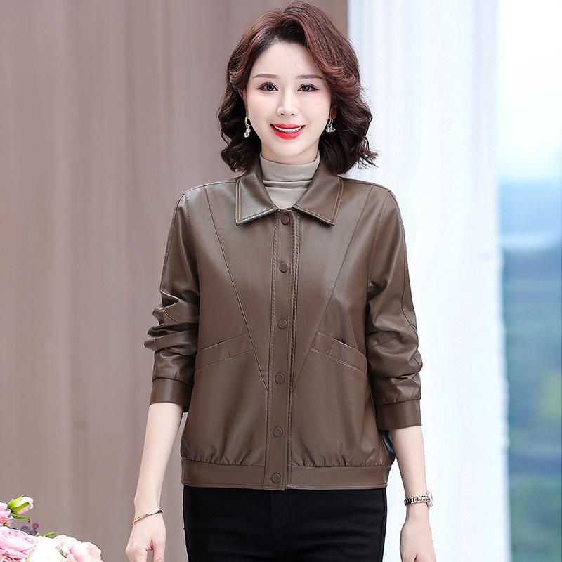 2025 Spring Women's Stylish Slim-Fit PU Leather Jacket - Fashionable Mom's Outerwear for 30s & 40s