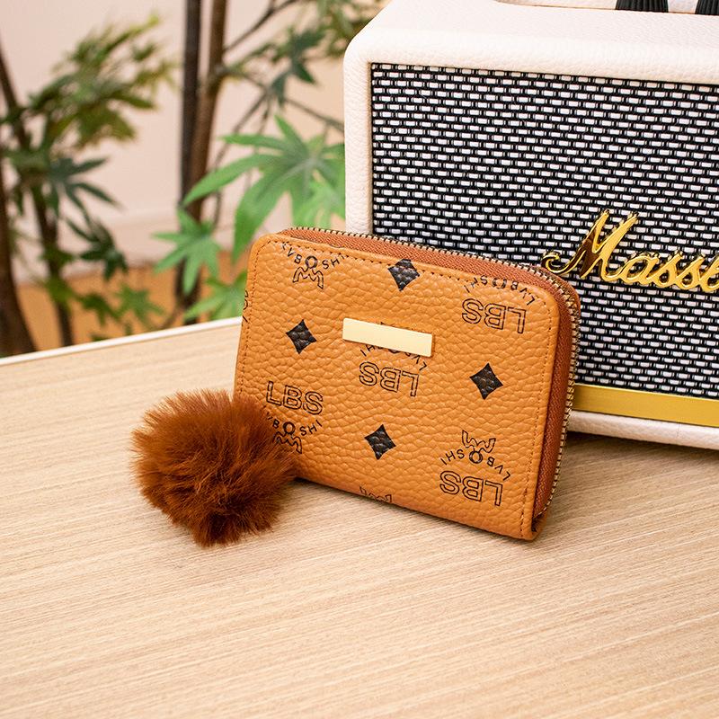 Women's change bag autumn new letter iron sheet with hairball fashionable and simple short wallet
