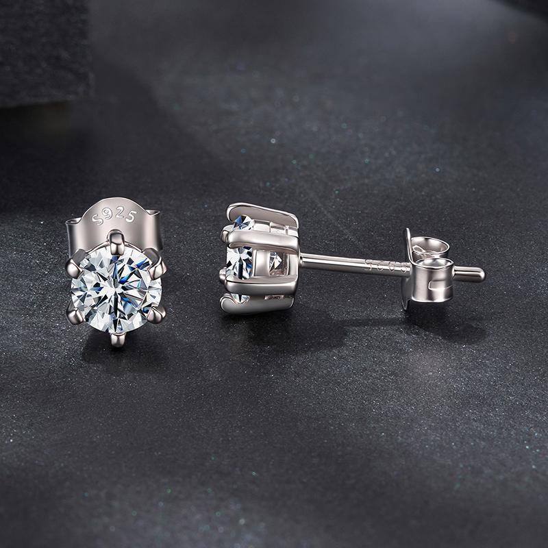 WOSTU Moissanite Wedding Stud Earrings For Women 925 Sterling Silver Sparkly Round Diamond Cut Ear Studs Pendients 0.2-2CT