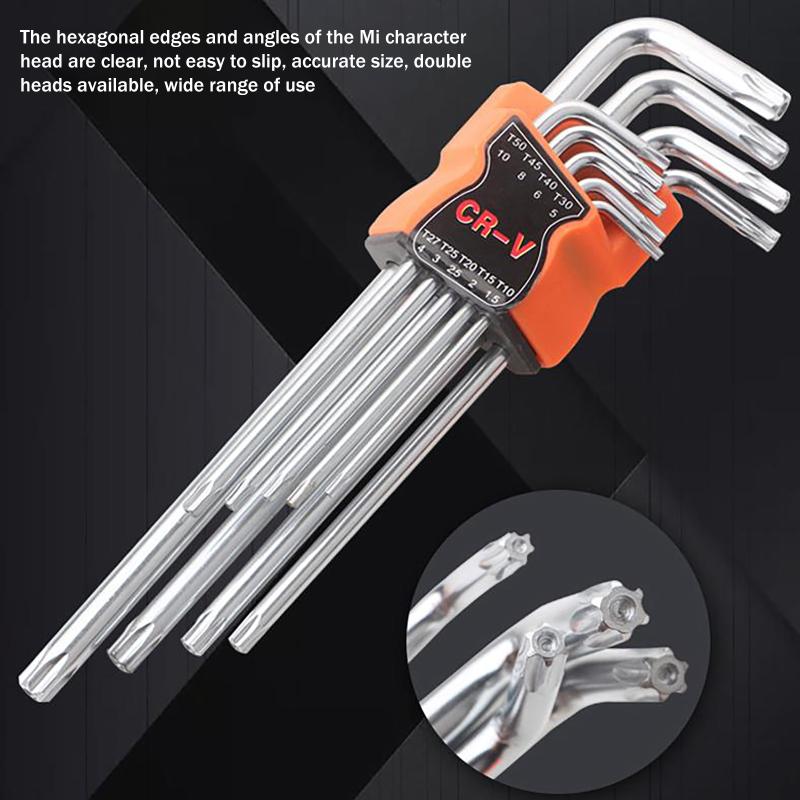 9dílná sada hvězdicových klíčů Torx Imbusové klíče Šestihranný klíč Oboustranný Hvězdicový šroubovák typu L Ruční nářadí pro kutily a domácí opravy