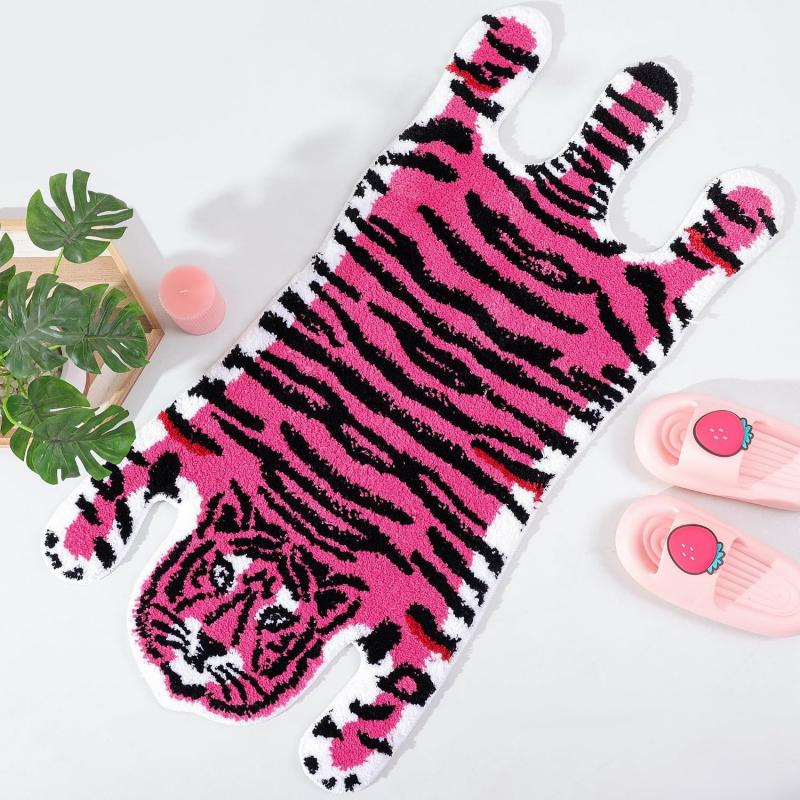 Leopard Panther Shaped Fluffy Soft Bath Mat Non Slip Water Absorbent Animal Doormat Bedroom Bathroom Floor Decor Rug