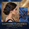 [Elegant Blue CZ Hair Clips] 2pcs Elegant Vintage-Style Blue CZ Hair Clips Set | Golden Tone Leaf Barrette