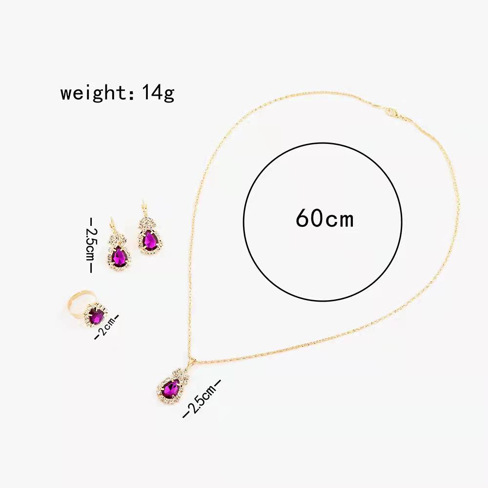 Women Rhinestone Teardrop Necklace Earrings Ring Set Crystal Elegant Luxury Pendant For Bridal Bridesmaid Jewelry Accessory Gift