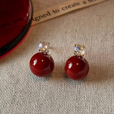 Autumn and Winter Retro Geometric Zircon Resin Earrings Light Luxury Stud Earrings Exquisite Versatile Earrings Women